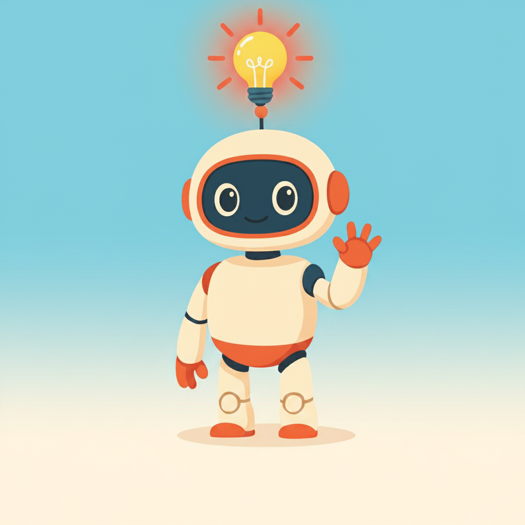 Freundlicher Roboter mit Glühbirne